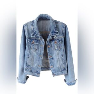 Womens Denim Jackets Distressed Ripped Long Sleeve Jean Jacket
